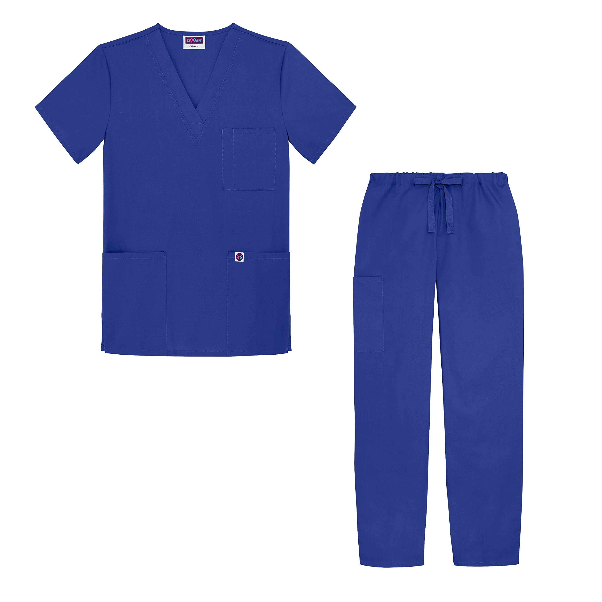 SivvanUnisex Scrubs - Classic V-Neck Top & Drawstring Pants Scrub Set