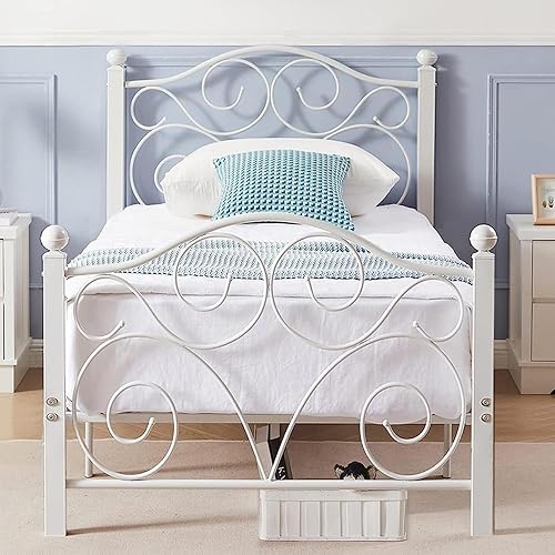 VECELO Base de cama de tamaño matrimonial con cabecero y estribo, soporte de listones de metal resistente, base de colchón de plataforma, no