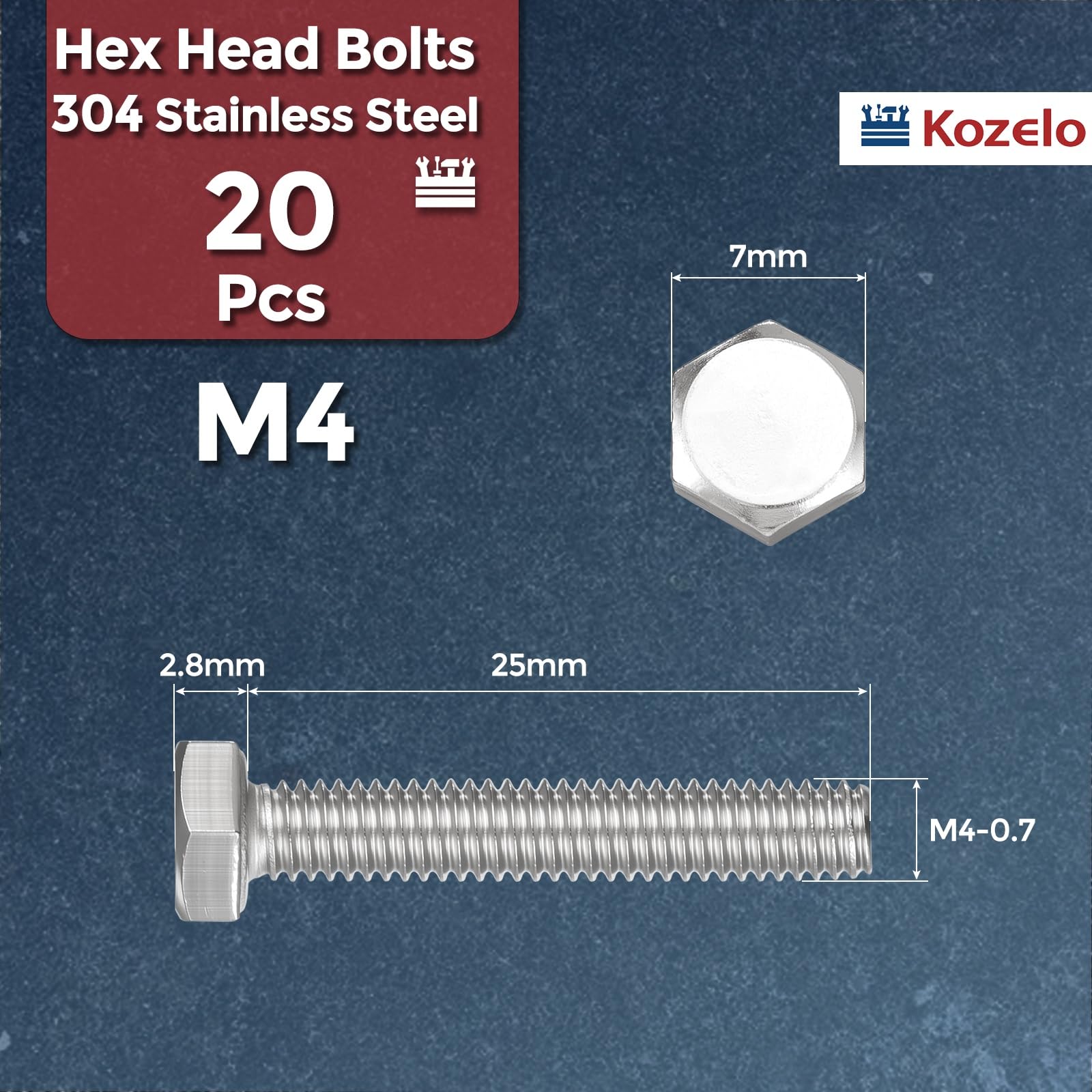Kozelo 20 Pcs Hex Head Screws Bolts - Image 2