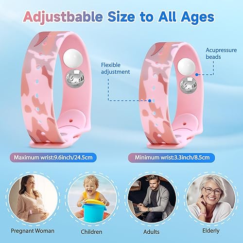 Miniatura 9 de LYJEE Bandas antináuseas, pulseras de mareo por movimiento, pulseras de alivio de enfermedades de automóvil para viajes de vuelo de mar