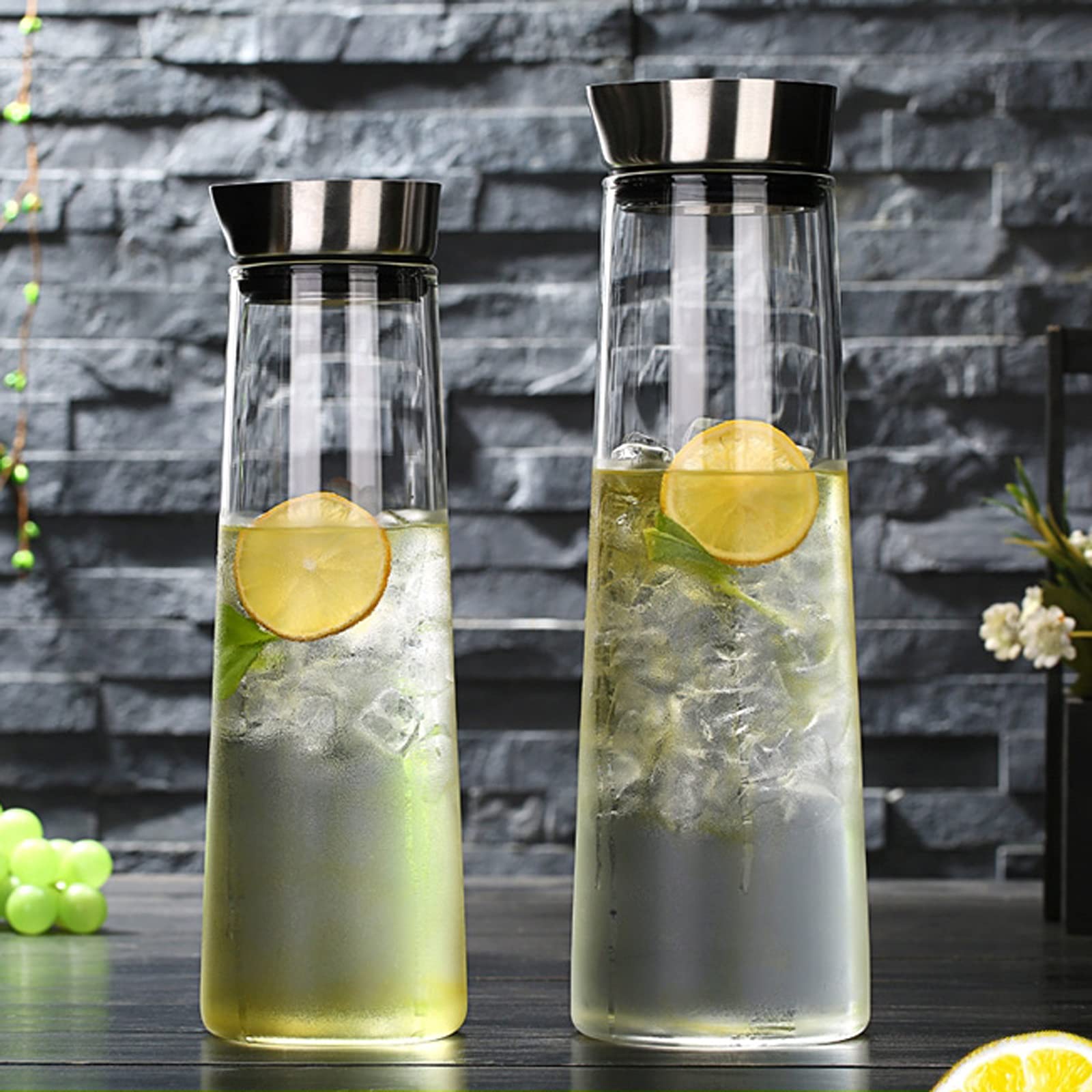 Cruche Pichet de l'eau créative avec couvercle hautes pichet en verre de borosilicate épaissie Théière à la chaleur épaissie for le jus, le lait, les boissons chaudes et froides Cruche a Eau (Size :