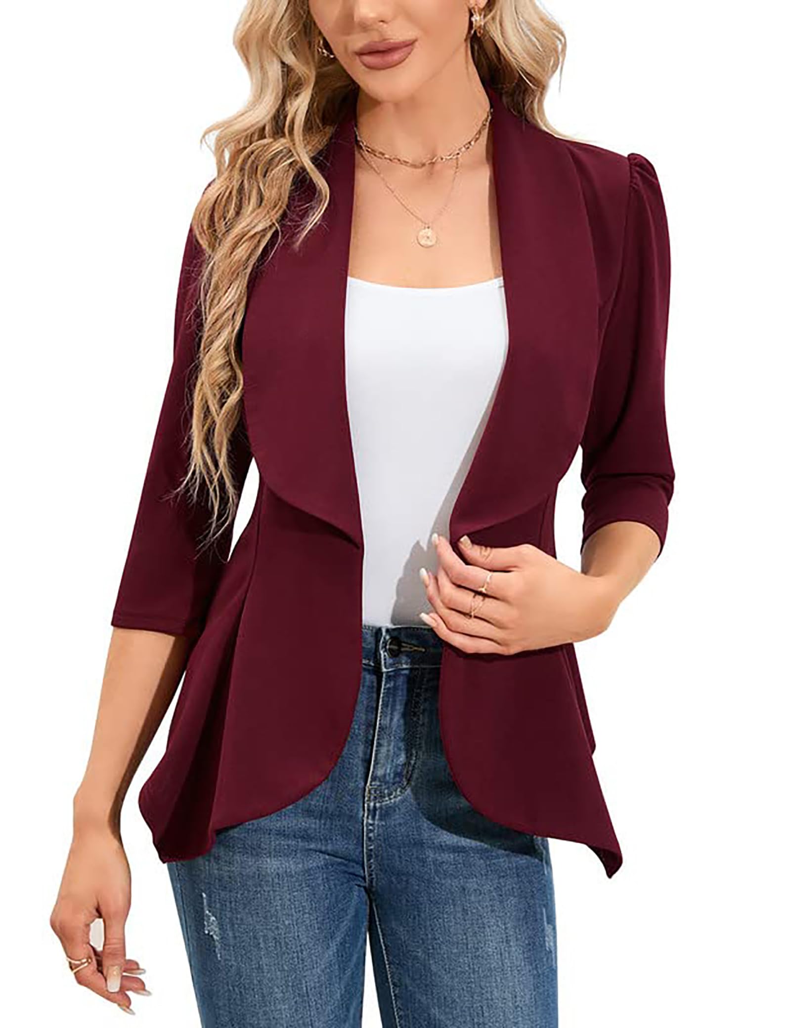 Clearlove Blazer Damen Elegant Business Blazer 3/4 Arm lang Slim Fit Frühling Jacke