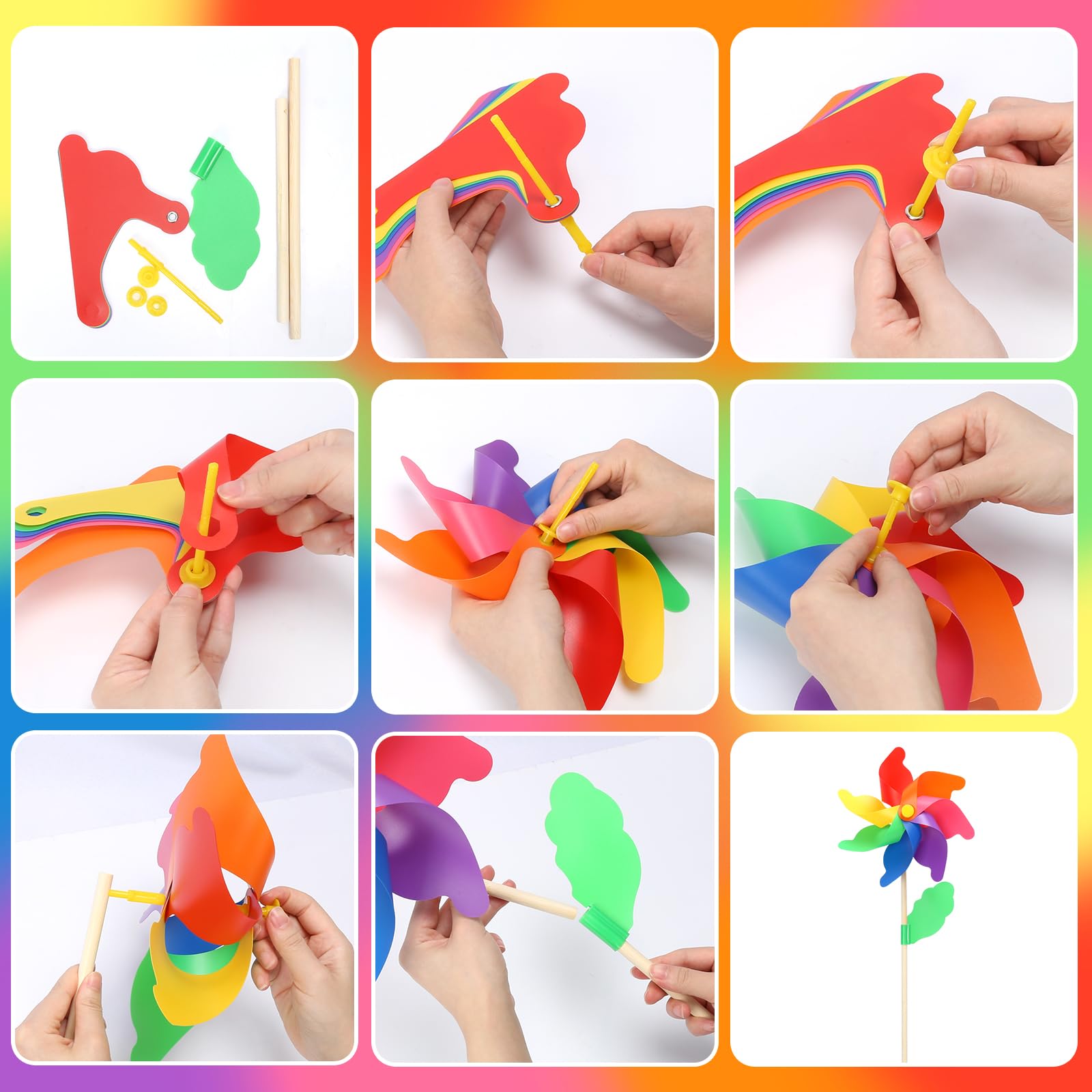 6pz Girandola a Vento da Giardino Arcobaleno Gioco Girandole per Bambini Mulino a Vento Riflettente Girandole Addobbi Arcobaleno PVC 56.8x23.5cm-per Decorazione Giardini Parco Idea Regalo