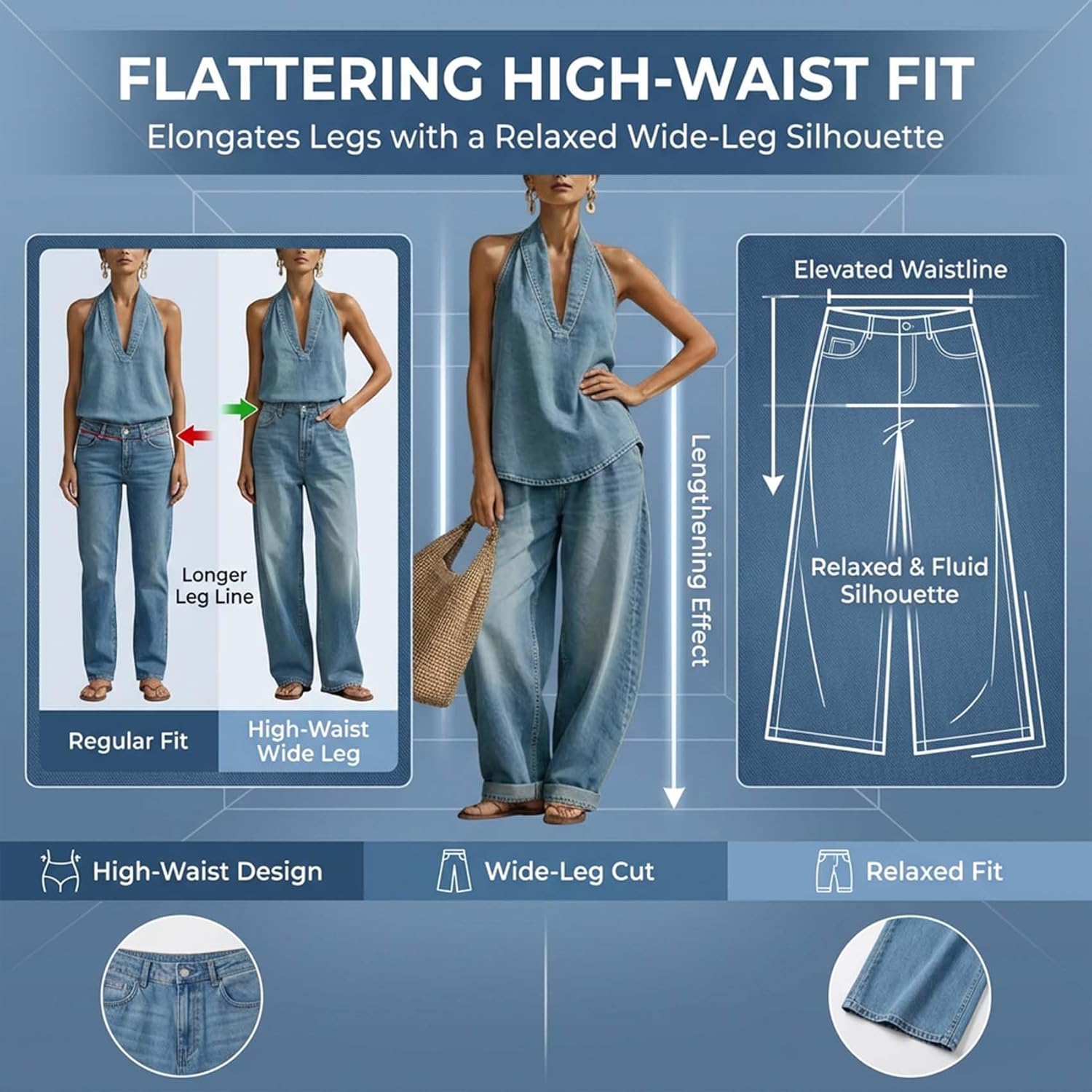 Cozy Minimalist Two-Piece Denim Set, Denim Set For Women 2 Piece, Two Pieces DenimSet For Women