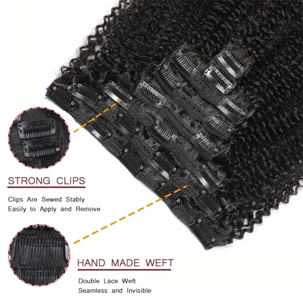 Przedłużenie włosów ludzkich z klipsami afro, kręcone, 8 sztuk, 120 g/zestaw, naturalne ze brazylijskie włosy, dla czarnych kobiet, kolor 20-55 cm przedłużanie włosów (12 cali)