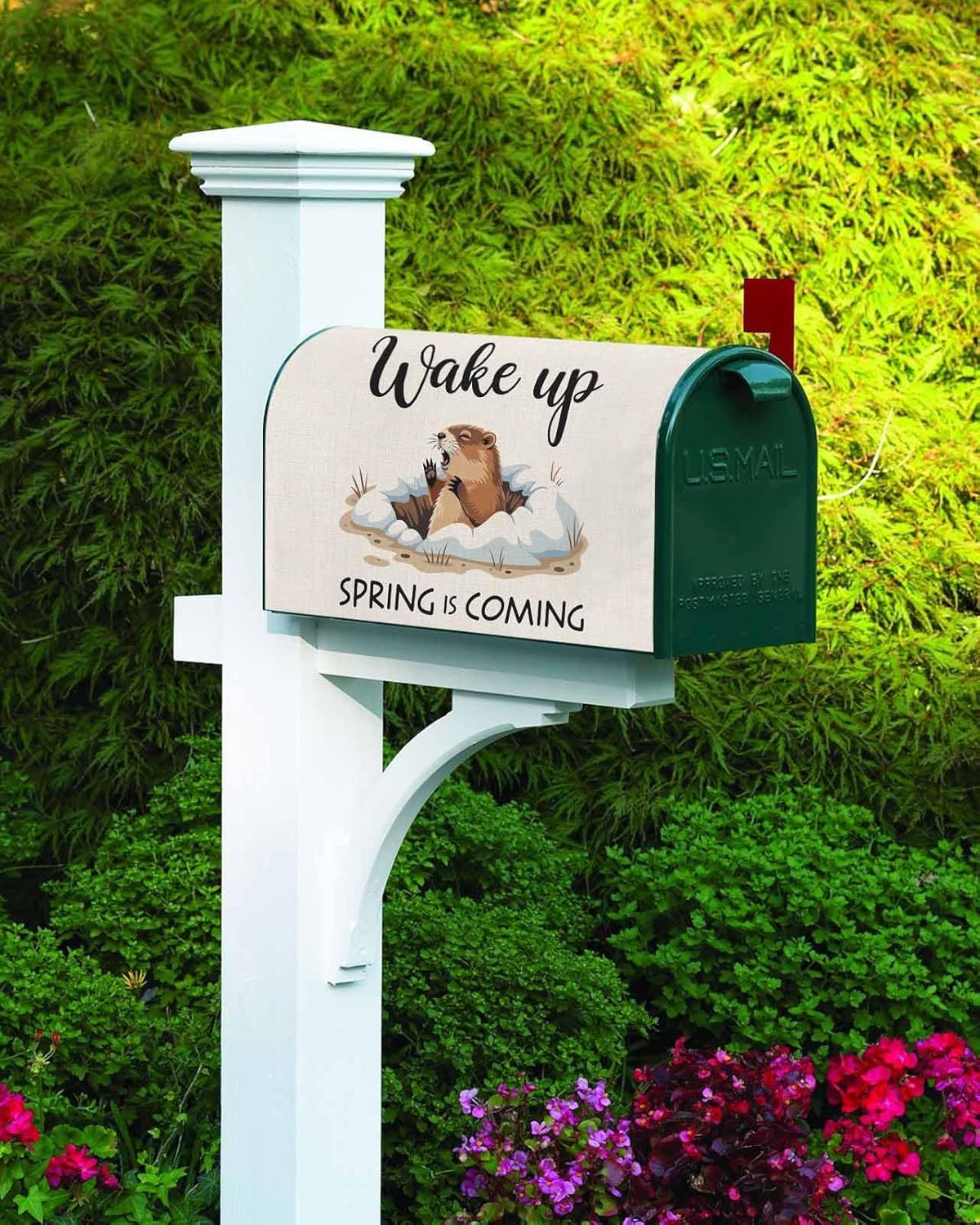 Cute Cartoon Groundhog Mailbox Covers Magnetic Standard Size, Decorative Post Letter Numbers Box Wrap Decoration Covers Accessories for Garden Yard Outdoor Décor, Wake Up Spring Is Coming 21.7"x18.5"
