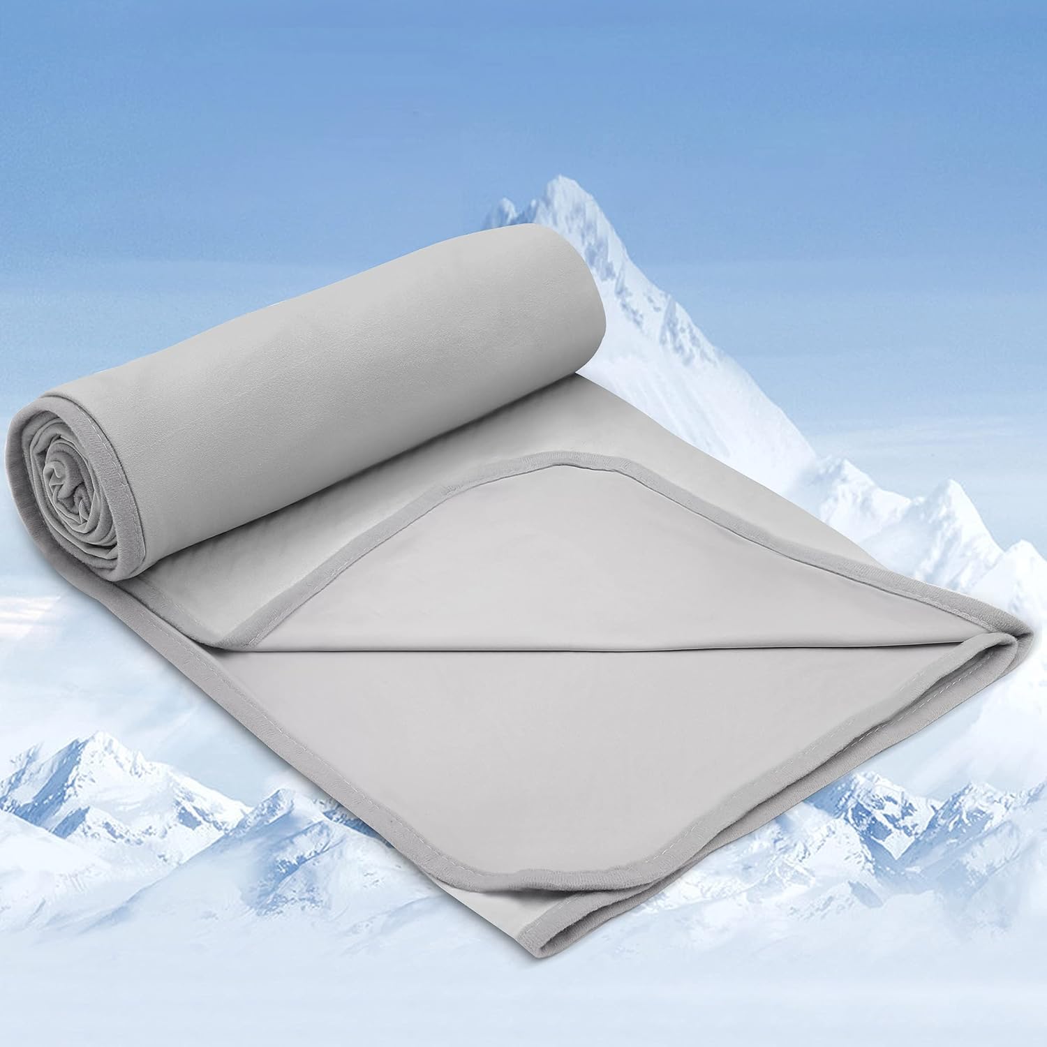 BORPRES Cooling Blanket,Japanese Chill-Plus Tech,Q-MAX>0.43 Cooling Fiber, Absorbs Heat Keep Cool,Double Sided Design,Idea for Hot Sleeper Night Sweats All Seasons,Small（51“×63”）, Light Gray
