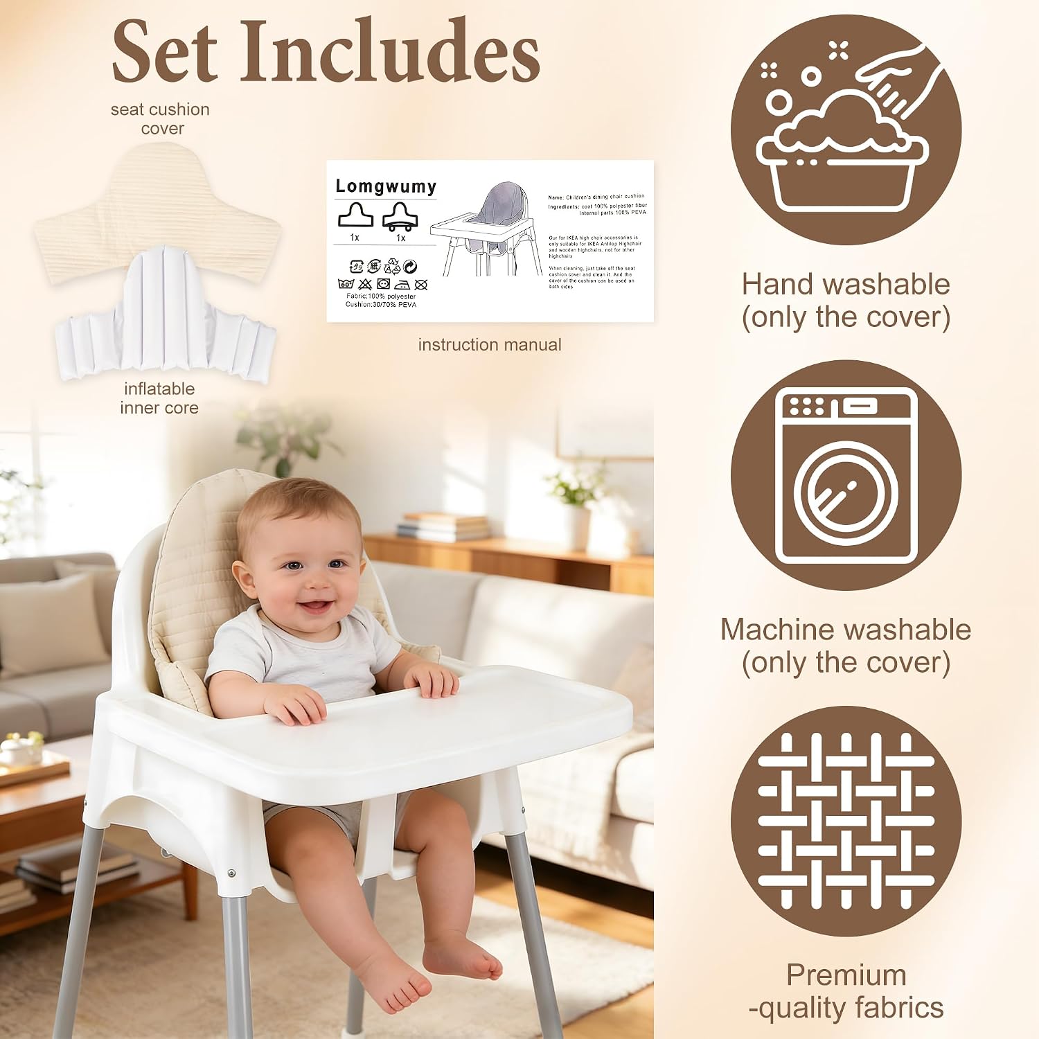 for IKEA High Chair Cushion, Double-Layered Antilope High Chair Cushion with Built-in Inflatable Core for Extra Softness and Comfort, Compatible with for IKEA Antilop High Chair