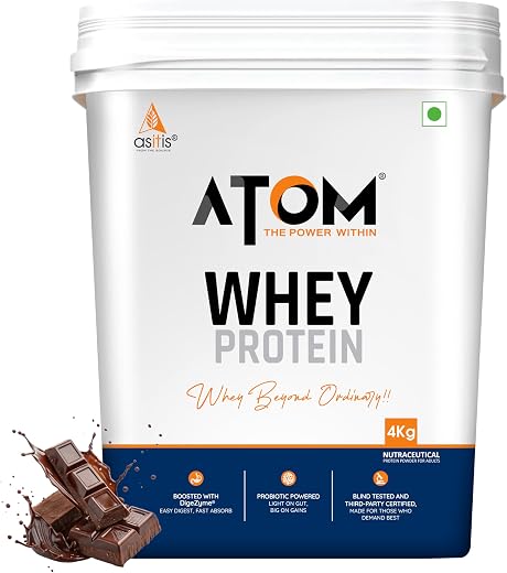 AS-IT-IS ATOM Whey Protein 4kg | 27g protein | Isolate &amp; Concentrate | Double Rich Chocolate | USA Labdoor Certified | Wit...