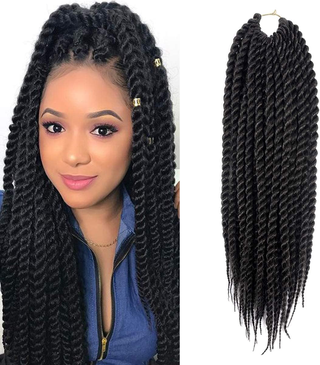 DakTou(22inch,6Packs/Lot) Havana Twist Crochet Braids Senegalese Twist 2X Crochet Hair Mambo Braiding Hair (22 Inch, 1B)