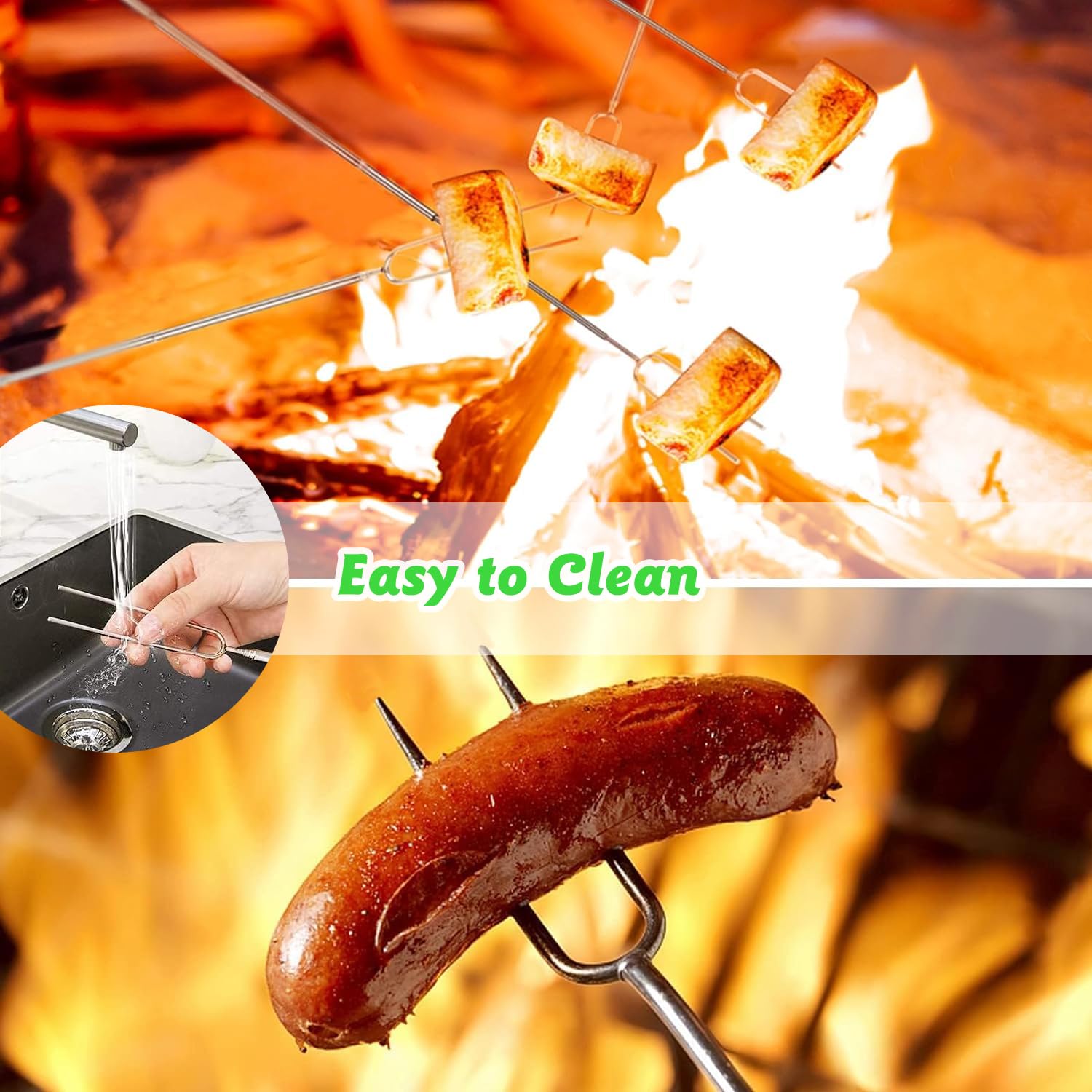 Marshmallow Spiedini telescopici, 8 Pezzi Bastoncini per arrostire Marshmallow, Forchettone Barbecue Spiedini Acciaio Espandibile 31-81cm, Forchette per Tostare Marshmallow, per Campeggio Falò