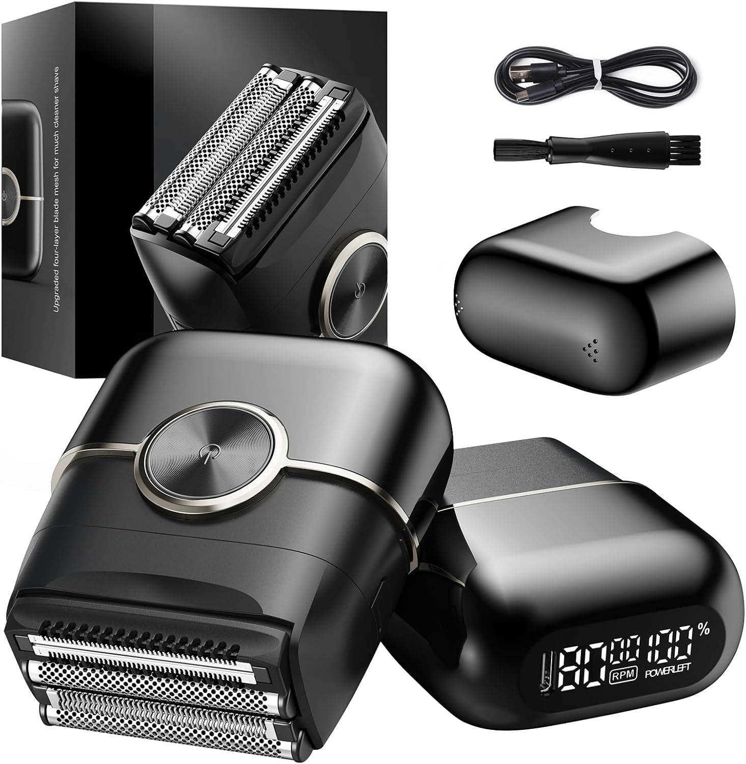 Men's Electric Foil Shavers: Enhanced Compact Razor with 4 Floating Blades & Large LED Screen - Foil Shaver for Men Featuring 2 Gears