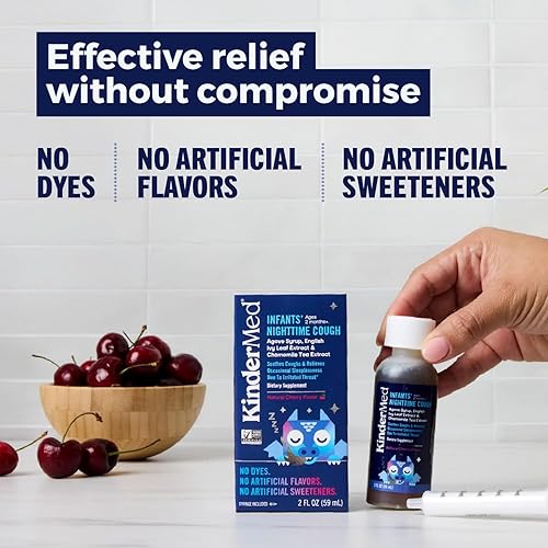 Miniatura 8 de KinderMed Tos nocturna para bebés, jarabe de agave orgánico, extracto de hoja de hiedra inglesa, extracto de té de manzanilla, sin colorantes, sin