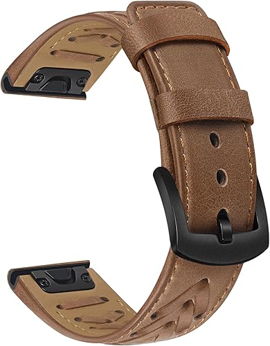 Miniatura 1 de TRUMiRR Correa de reloj para Fenix 7 Pro Sapphire Solar  6 Pro  5 Plus, correa de reloj de piel de ajuste rápido de 0.866 pulgadas con patrón en V