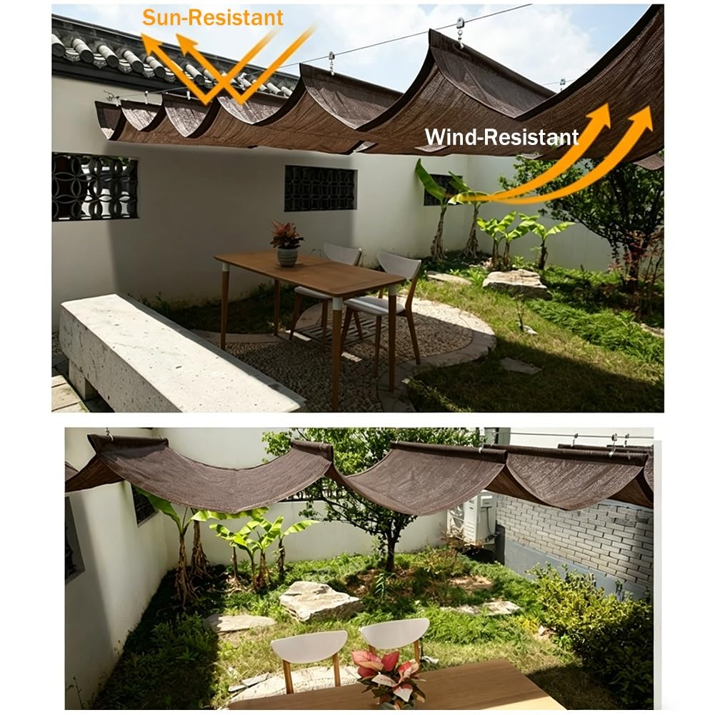 Wysuwany żagiel przeciwsłoneczny do patio, na zewnątrz, zestaw zadaszenia, pergola, pokrowiec na dach, beżowy, 1,5 x 10 m, idealny do użytku na tarasie, do pawilonu i ogrodu