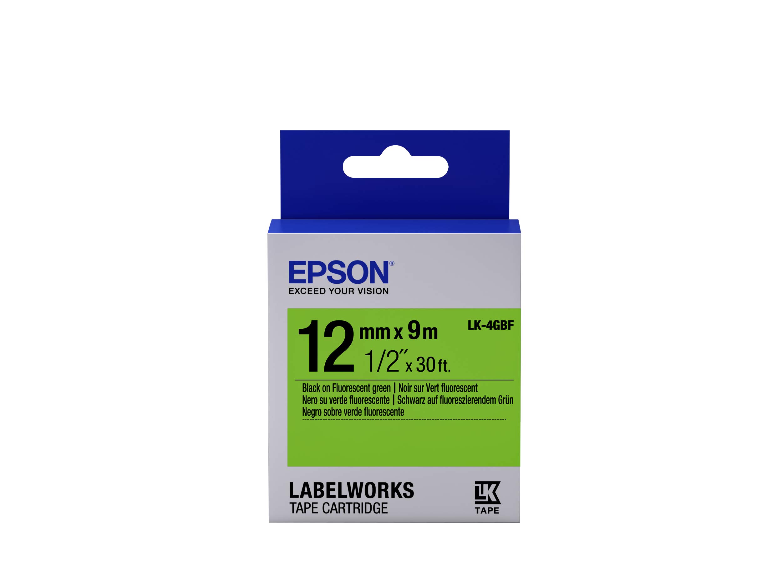 Epson LK-4GBF - Label-Making Tapes (Black on Green, LabelWorks LW-1000P LabelWorks LW-300 LabelWorks LW-400 LabelWorks LW-400VP LabelWorks LW-600P, Blister)