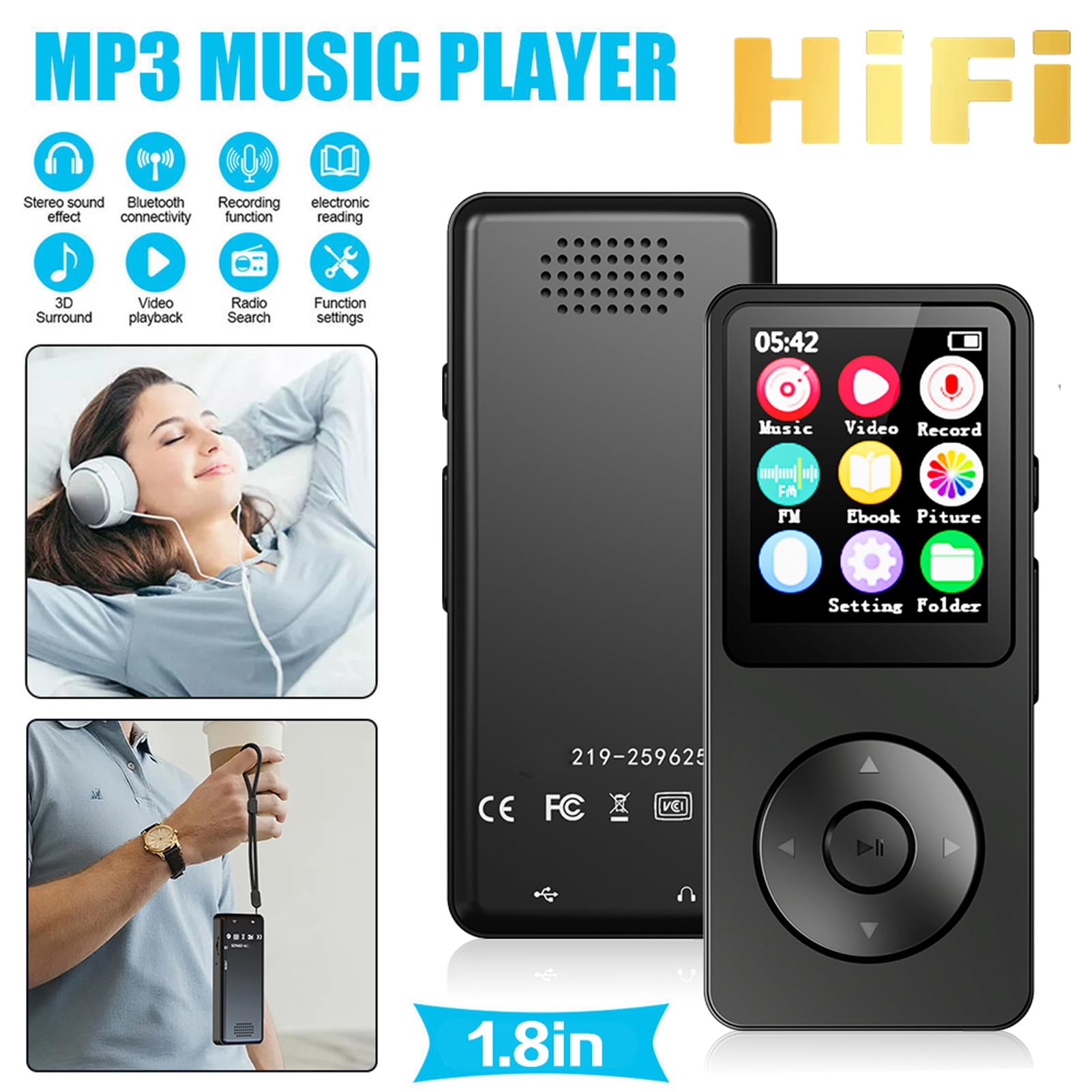 CHICIRIS Lettore MP3, Lettore Audio Bluetooth 5.4 con Schermo LCD da 2,4 Pollici, Musicale Compatto per Viaggi Sportivi, Bambini e Anziani (Con scheda di memoria da 128 GB)