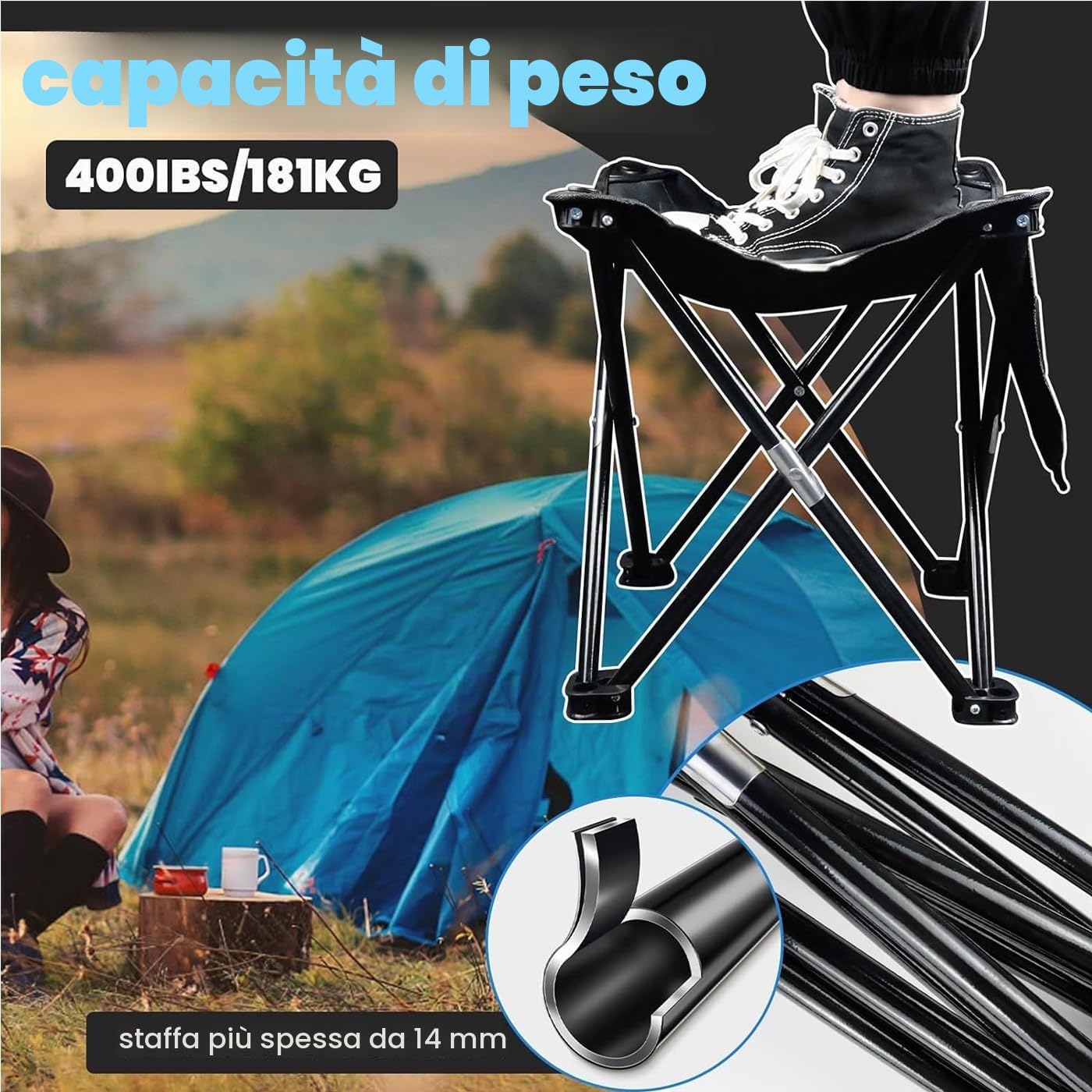 2pcs Sedia Campeggio Pieghevole 33 * 33 * 33cm Sgabello Portatile per escursionismo, campeggio, pesca, picnic, spiaggia, barbecue, viaggi, zaino in spalla e sedile da
