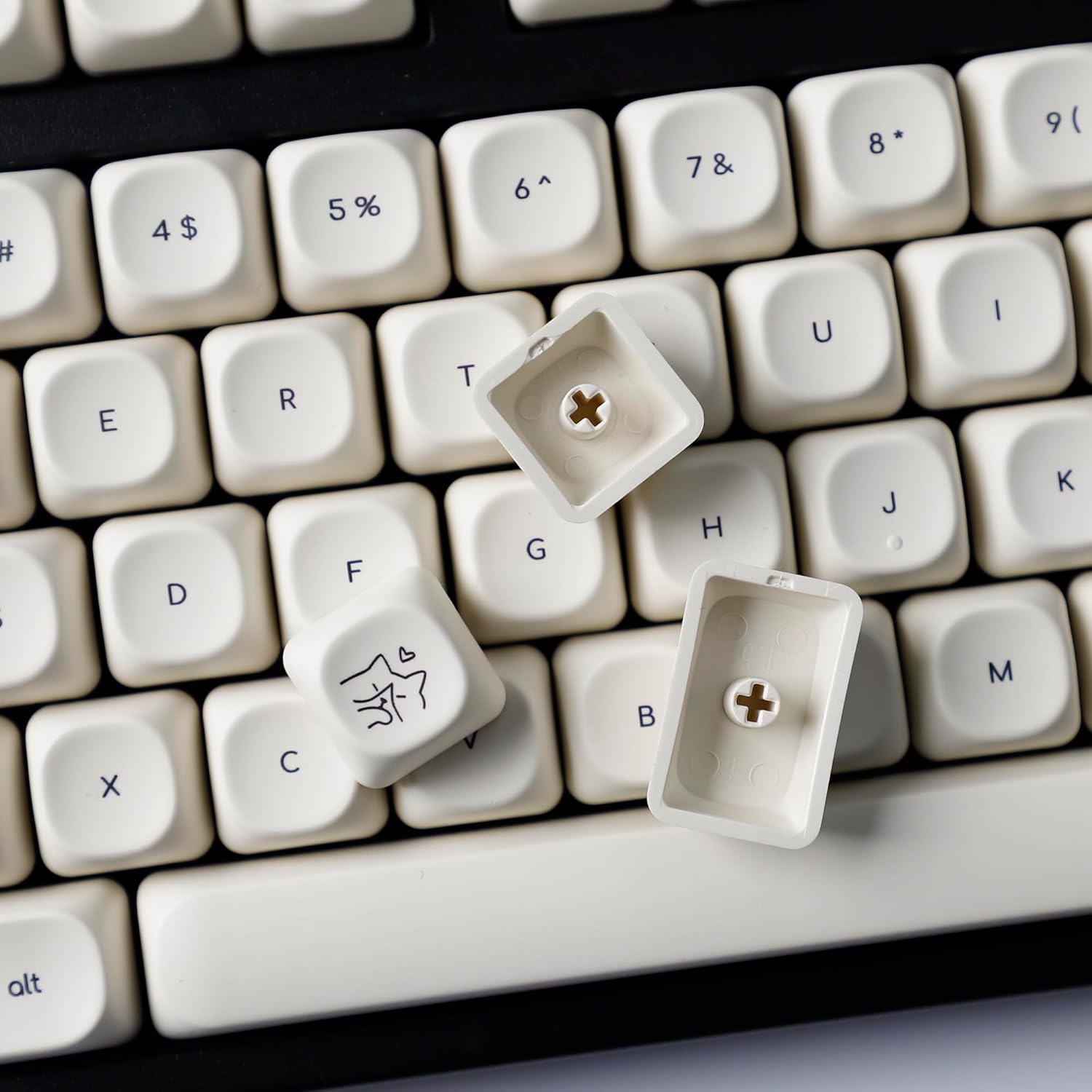 YMDK Milk Ball Cat Paw MOA Profile Keycap 124 Key Cute PBT Dye Sublimation Top Print Custom Keycaps for 61/68/84/87/98/104/108 MX Mechanical Keyboard (Cat's Paw 124)
