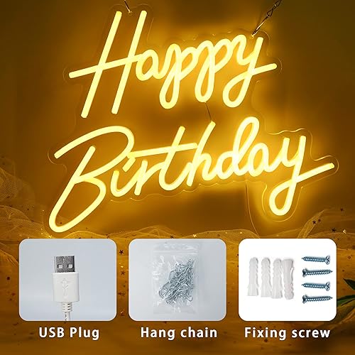 Miniatura 6 de Aslanka Letrero de neón de feliz cumpleaños, letreros de neón LED para decoración de fiestas, letrero de luz de neón HBD alimentado por USB para