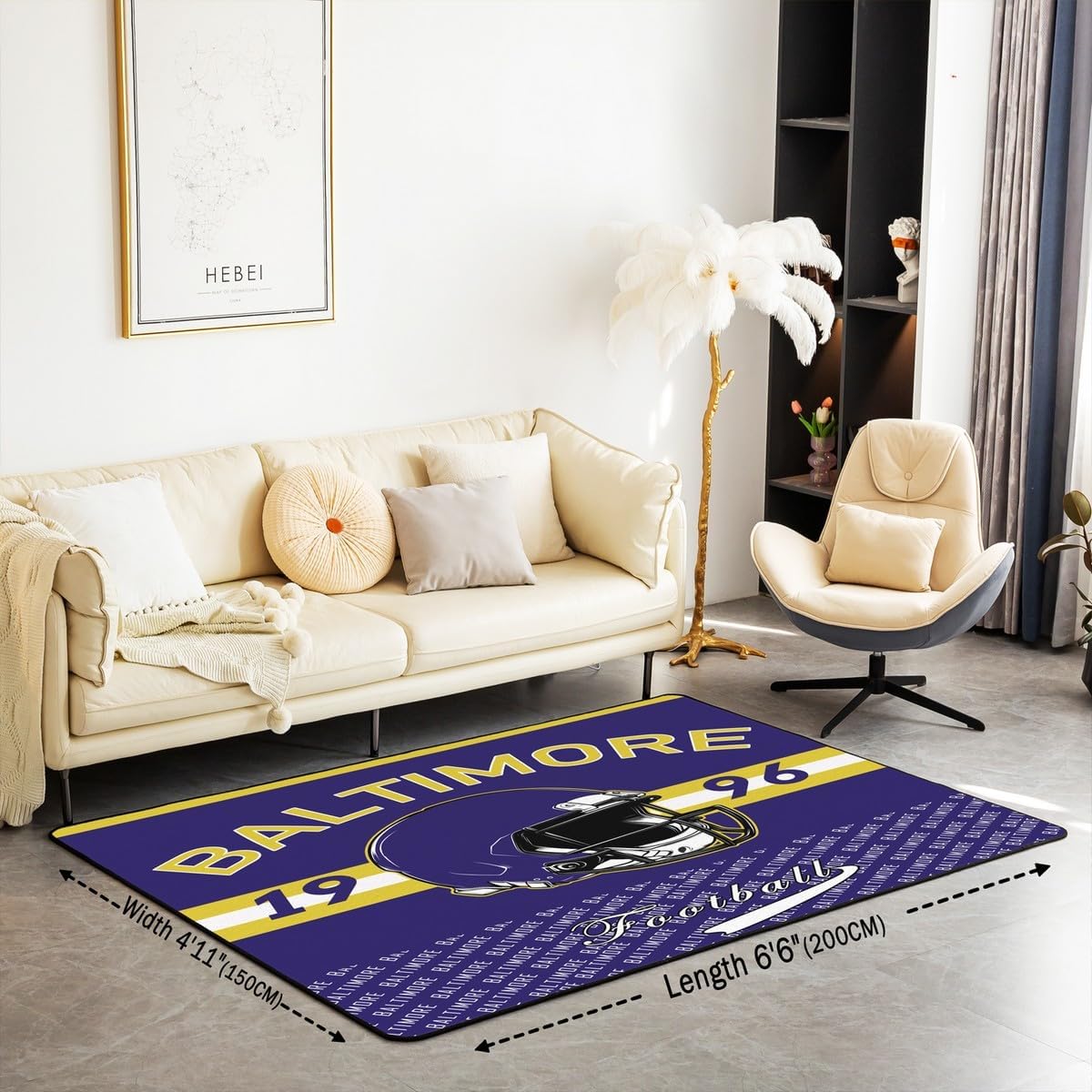 Feelyou Football Area Rug 5x7 Polyester Boys Living Room Rugs for Bedroom Football City Decor Carpet Sports Games Indoor Floor Mat Soft Non-Slip