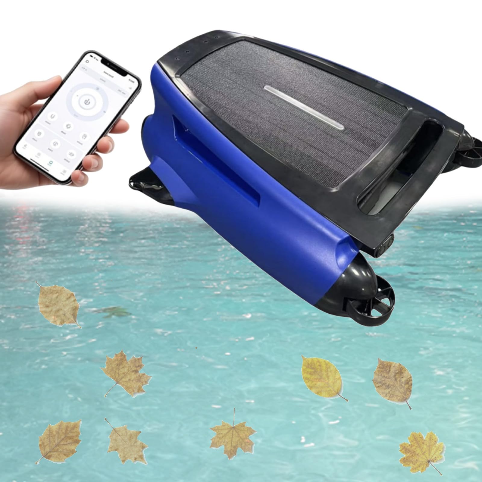 Quixnova Cordless Robotic Pool Cleaner with 5200mah Large Battery for All Pools Sur-face, Solar Powered Pool Skimmer, 24/7 Continuous Cleaning, App Control B