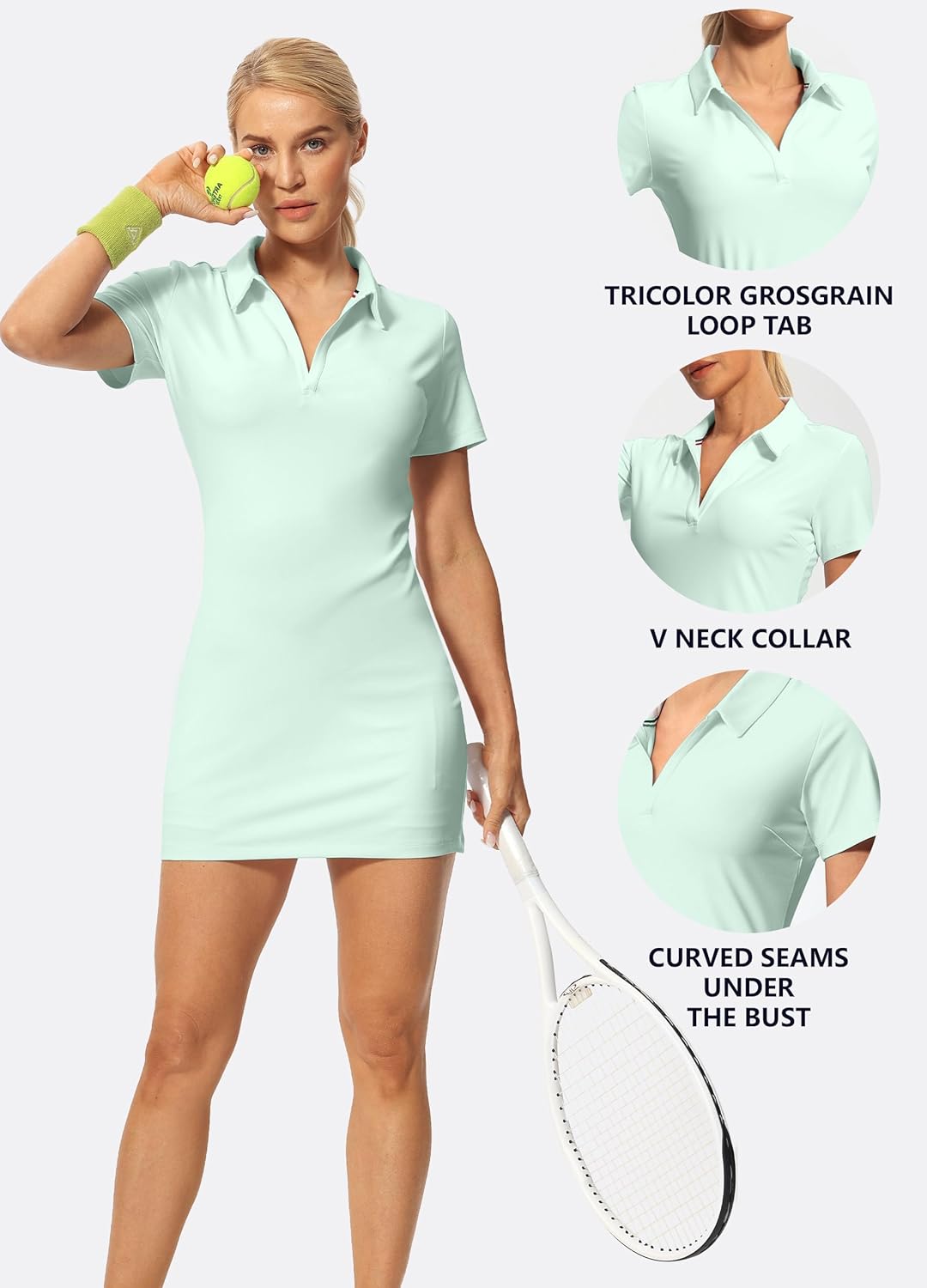 Hiverlay Golf Dresses for Women with Shorts and Pockets, V-Neck Short Sleeve Tennis Dress, Workout Athletic Dresses
