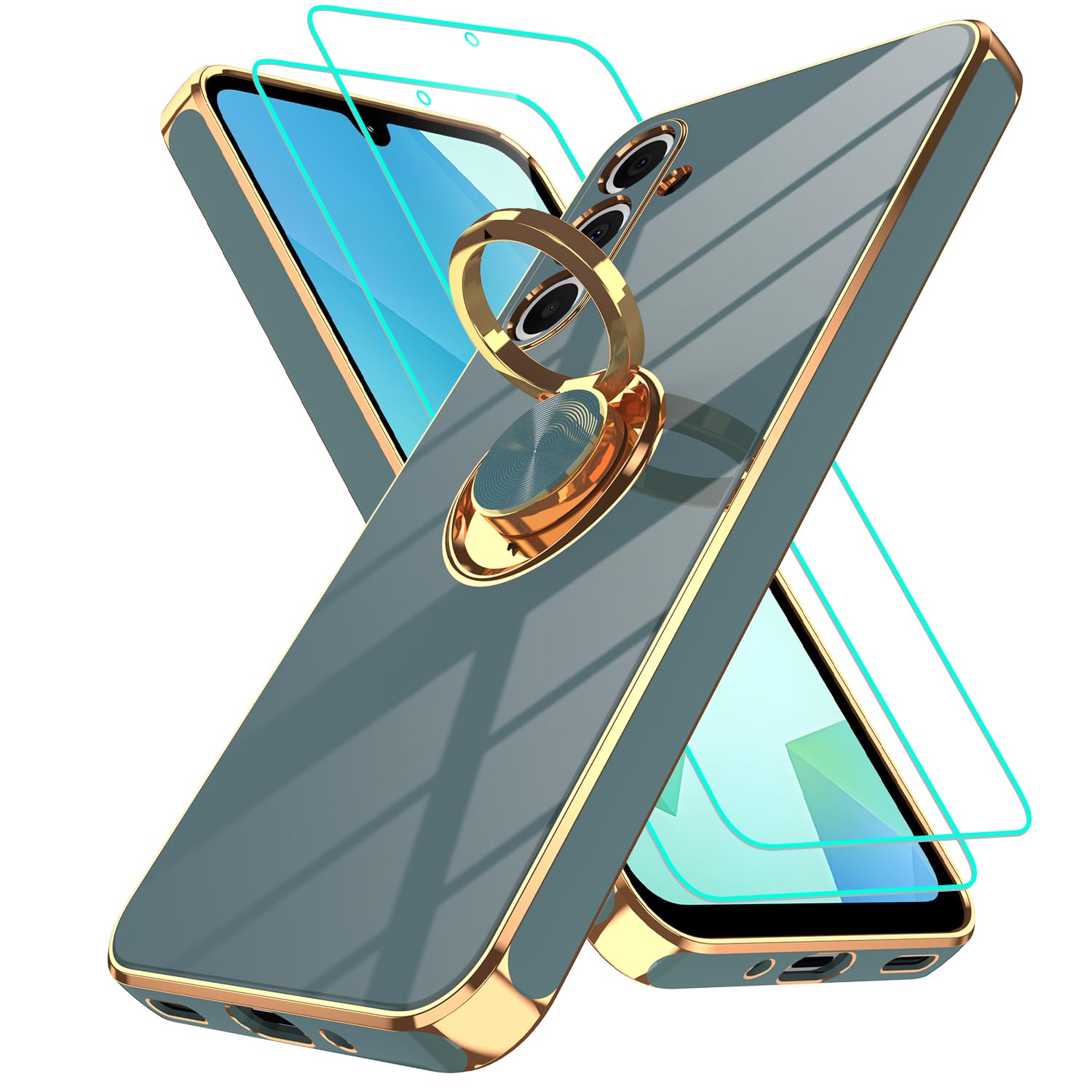 Gritup Slim Fit Case for Samsung Galaxy S Series,Shockproof Soft Cover with 2 Pcs HD Screen Protectors,and Built-in Ring Kickstand Phone Cover