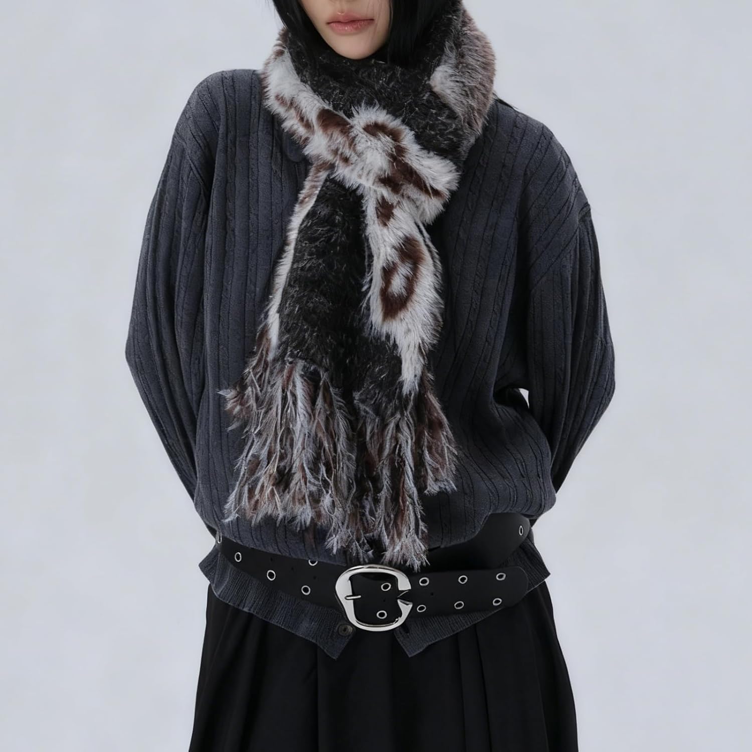 Faux Mink Fur Scarf for Women Soft Warm Cheetah Pashmina Tassels Cold Weather Fashion Long Scarf Shawl Wrap