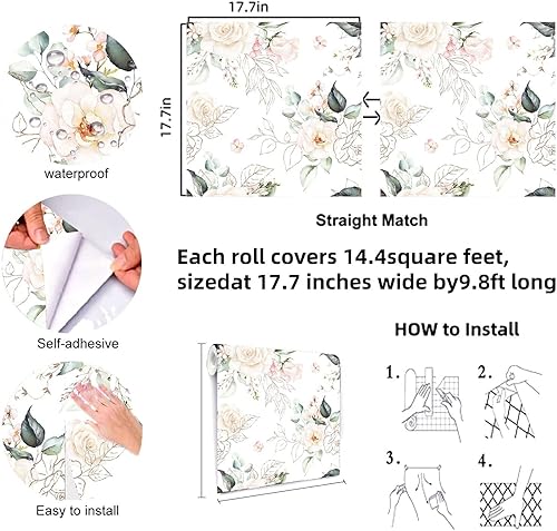 Miniatura 5 de Papel tapiz floral para despegar y pegar, papel de contacto extraíble, hojas de oro rosa, bohemio, fácil de despegar, autoadhesivo, impermeable,