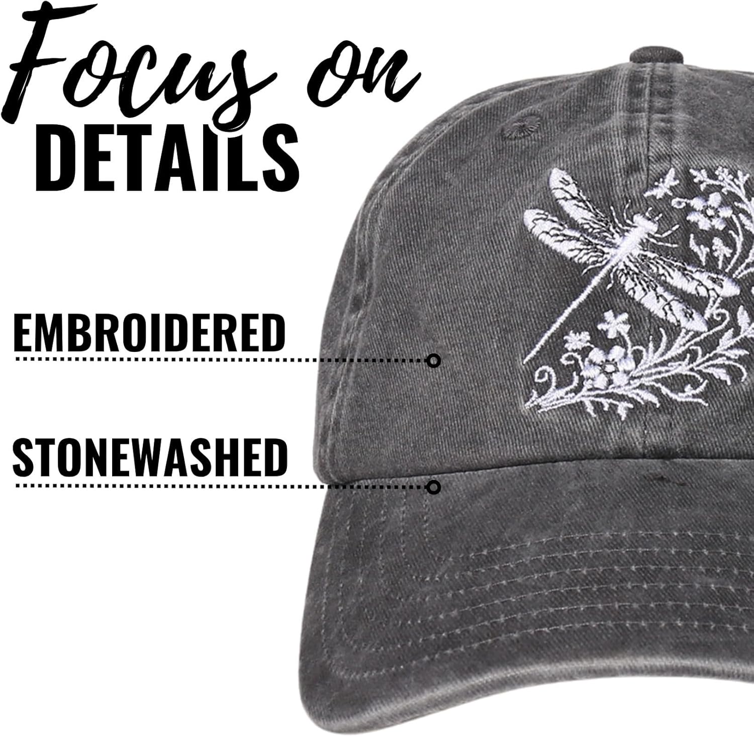 InnoBeta Dragonfly Gifts Hat Cap for Women, Adjustable Embroidered Dragonflies Trucker Hat - Grey - Image 4