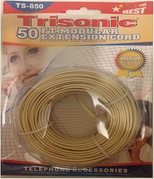 Trisonic 50 feet Telephone Phone Extension Cord Cable Line Wire 50 Feet, Ivory
