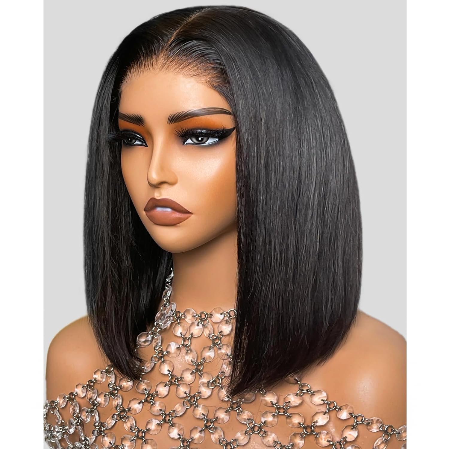 Arabella 12inch Bob Wig Human Hair Real Ready to Go Glueless Wig 12a Straight Bob Wigs Human Hair Pre Cut Only Middle Part Lace Front Wigs Pre Bleached Tiny Knots (12inch, 6x6x1 Glueless)Carbonfree Certified