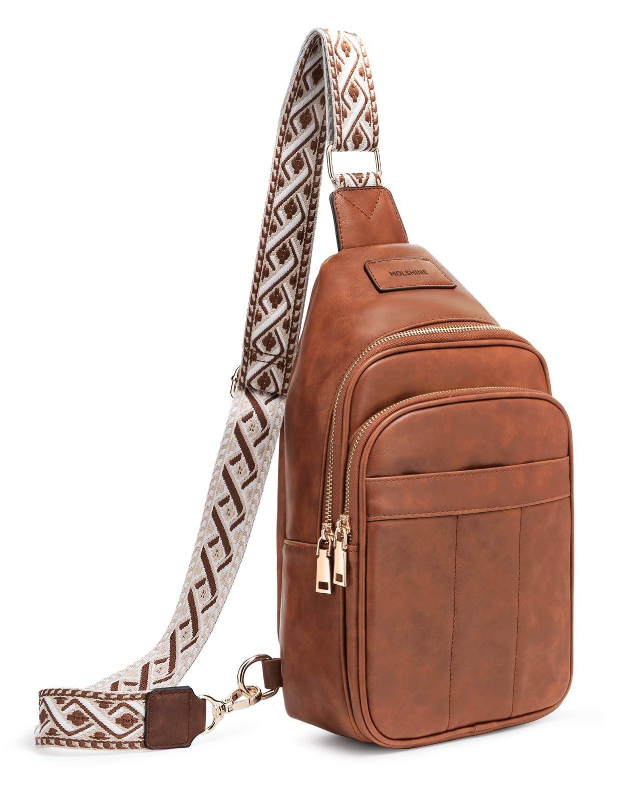 molshine Sling Crossbody Bag, Fashion Chest, Casual PU Leather Shoulder Bag for Women Work Travel Hiking Cycling DLK0037 (Yellow Brown)