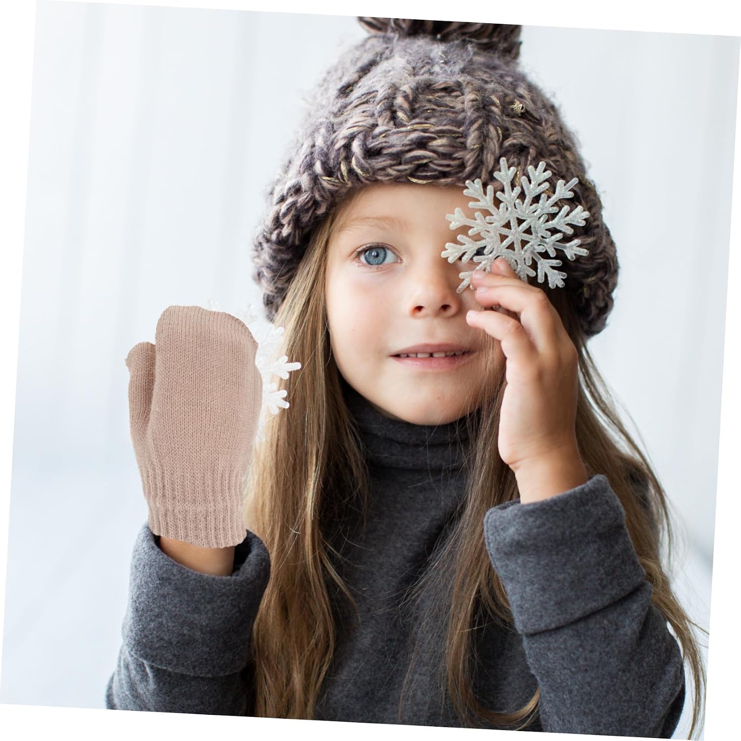 Boy Girl Winter Gloves Extra Thick Knitted Mittens for Boy Girl Soft Warm Stylish Light Brown Color for and for Cold Weather Protection
