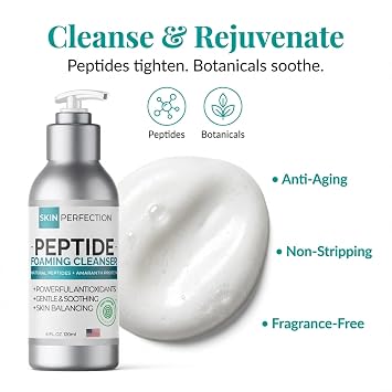 Foaming Facial Cleanser Peptide Face Wash, Gentle for All Skin Types 4 oz | Skin Perfection, EWG Verified, Fragrance-Free, Sulfate-Free, Paraben-Free; Amaranth Amino Acids; for Sensitive Skin, Women