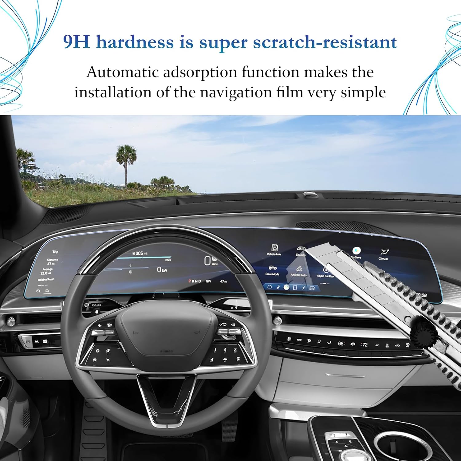 SKTU for 2025 2026 Cadillac Optiq Screen Protector 33 Inch for 2023-2026 Cadillac Lyriq/2025 2026 Cadillac Optiq/2026+ Cadillac Vistiq 33-Inch Integrated Screen [9H Hardness, Ultra Clear, Anti-Glare&Scratch] Cadillac Optiq 2025 2026 Accessories Tempered Glass