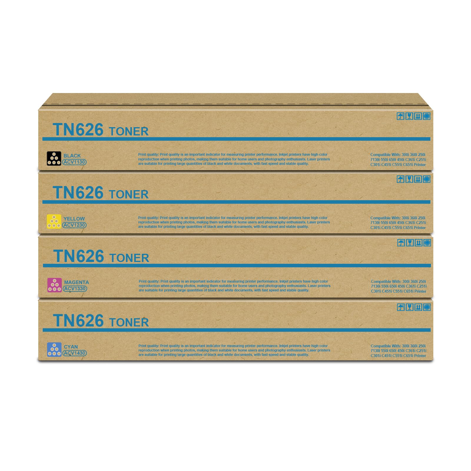 SRITE TN626 TN-626 Toner Cartridge Compatible with Konica TN626K TN626C TN626M TN626Y ACV1130 ACV1230 ACV1330 ACV1430 Toner for Minolta Bizhub C450i C550i C650i Printer Ink (4-Pack)