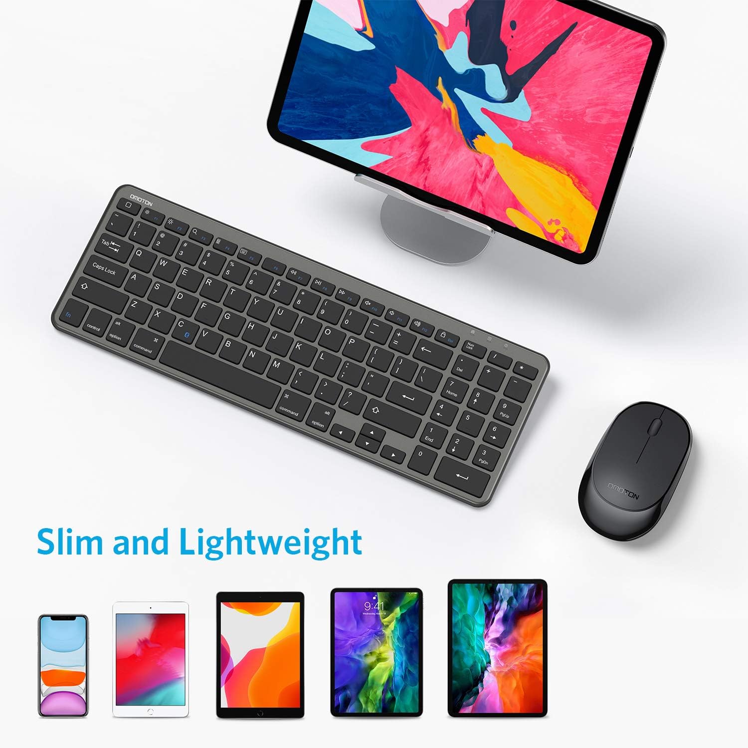 Bluetooth Keyboard and Mouse for iPad, OMOTON Wireless Keyboard and Mouse Combo for iPad 9th/ 8th/7th Gen, iPad Pro 11/12.9, iPad Air 4/3, (iPadOS 13 and Above), Other Bluetooth Enabled Devices, Gray