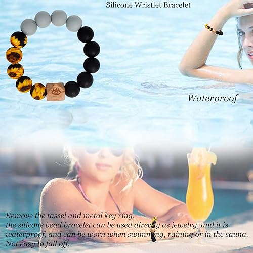 Miniatura 5 de BIHRTC - Pulserallavero para enganchar las llaves del auto, brazalete con cuentas de silicona para mujer