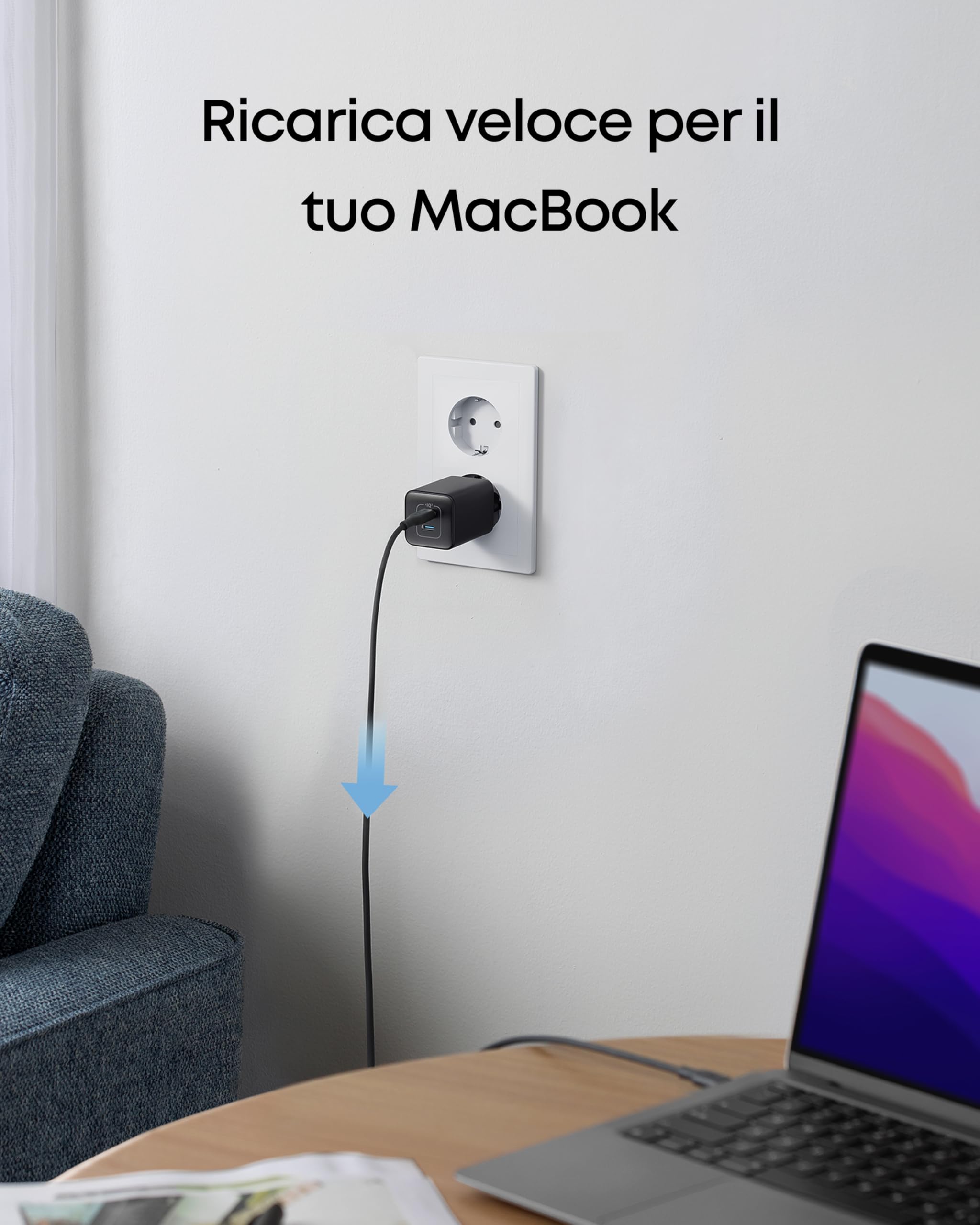 Anker Caricatore USB C 47 W 523 Nano 3 Compatto 2 Porte GaN per iPhone 17 Pro Max Air/Serie 16-12 iPad Samsung Galaxy S25 Google Pixel
