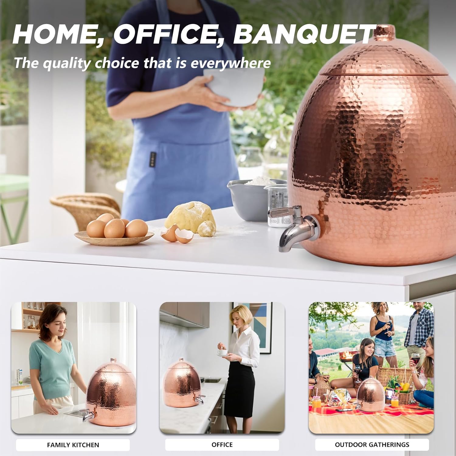 2.5 Gallon Hand-Hammered100% Pure Copper Water Dispenser - AyurvedicUncoated Artisan Crafted, Mirror Polished for Home & Office Use image 6 of 10 B0F9Y48JGL