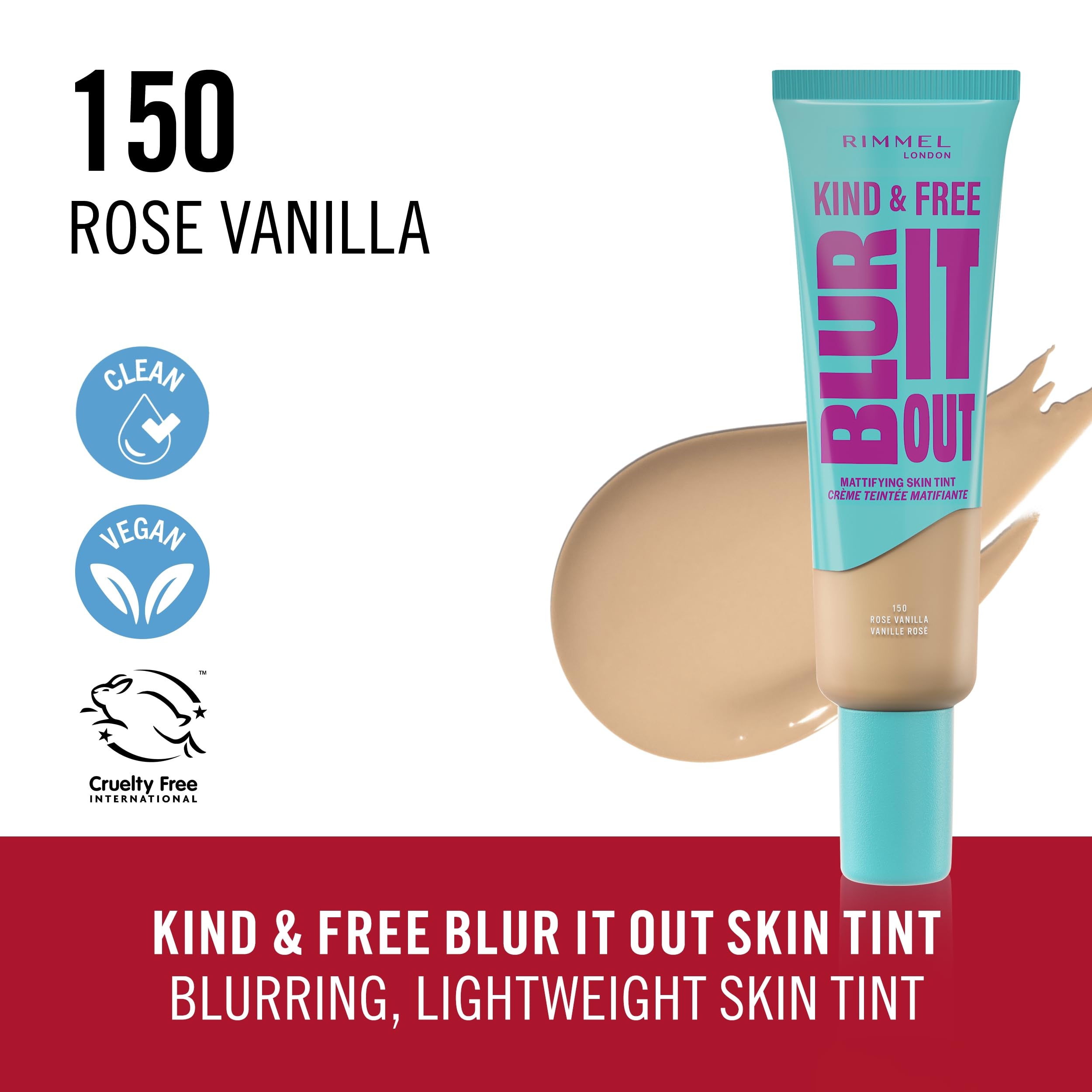 Rimmel Kind & Free, Blur It Out Mattifying Skin Tint, 150 Rose Vanilla, Lightweight Matte Finish, Minimises Pores - Image 2