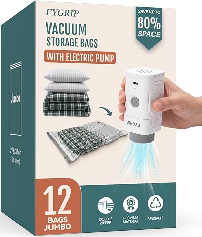 Fygrip Rechargeable Wireless Pump Vacuum Storage Bags, 12 Jumbo