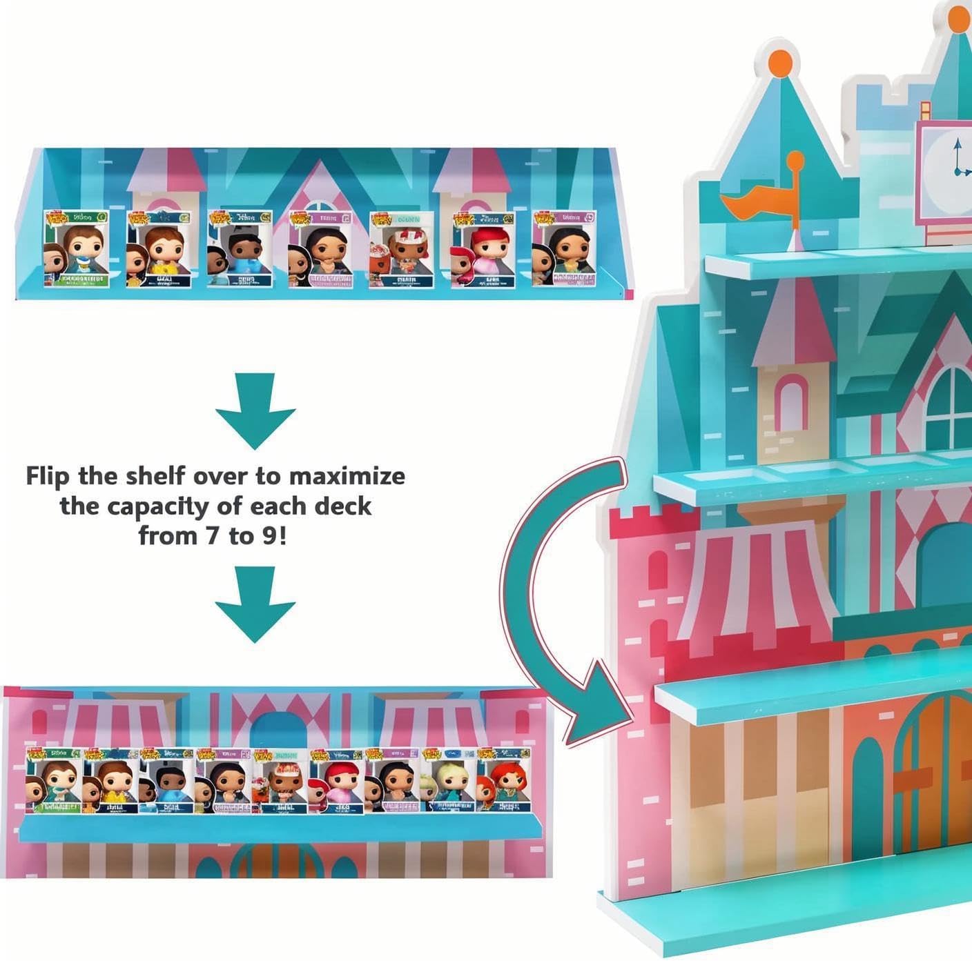 Display Shelf Compatible with Funko Bitty Princesses Series, Display Stand for Bitty Pop Princess Figures, Wallmountable Bitty Shelf, Displays 31 Bitty Pops