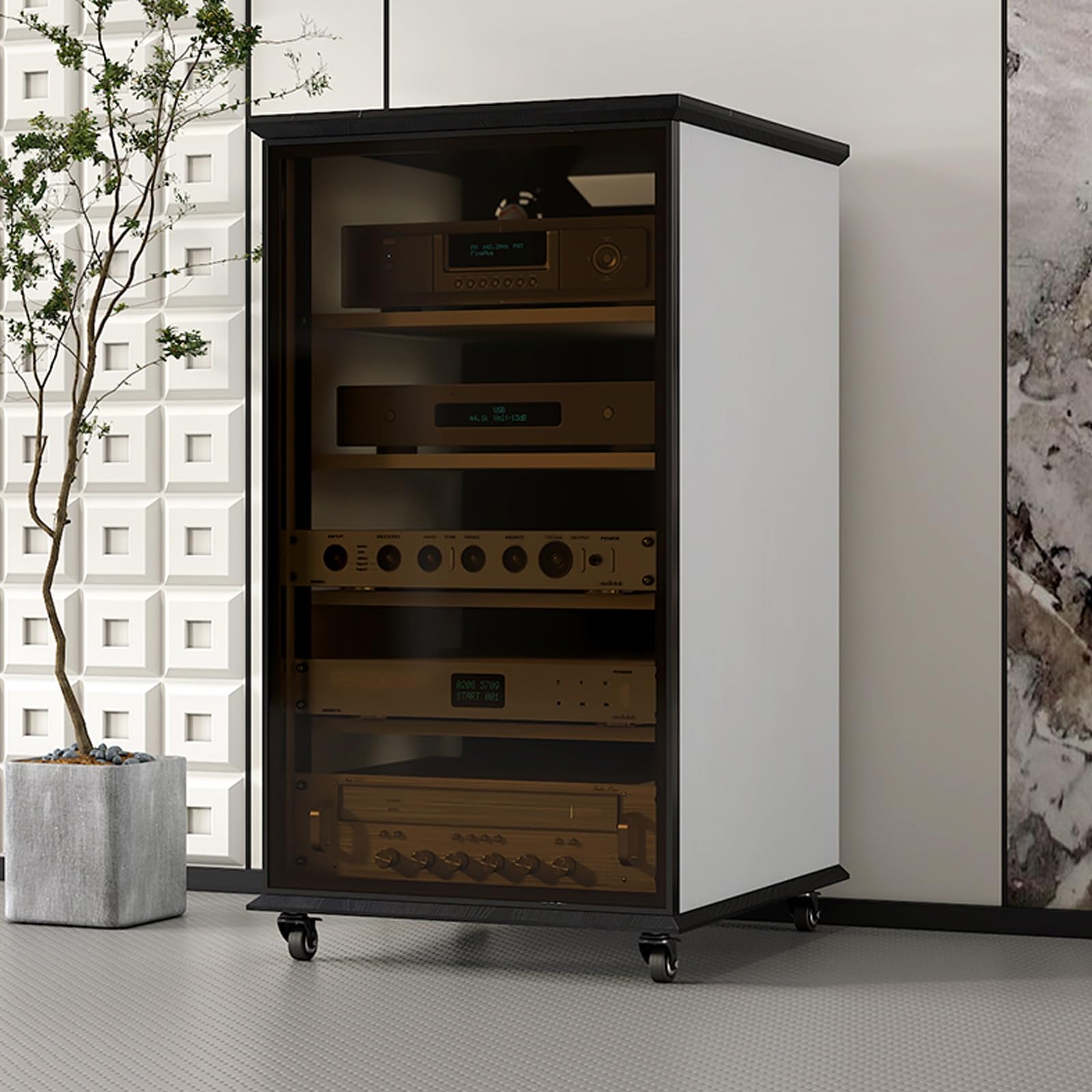 AV Ste Ma Sto Cabinet – Ripiani in legno massello, mobile AV Equint Display nd con ventola di raffreddamento, Freending o Rack, porta s, bianco, 99,2 cm/39,1 pollici