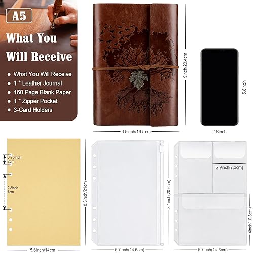 Vista 46 de Cuadernos de cuero con páginas en blanco, diario vintage recargable para escribir, diario de viaje personal, cuaderno de bocetos para escribir