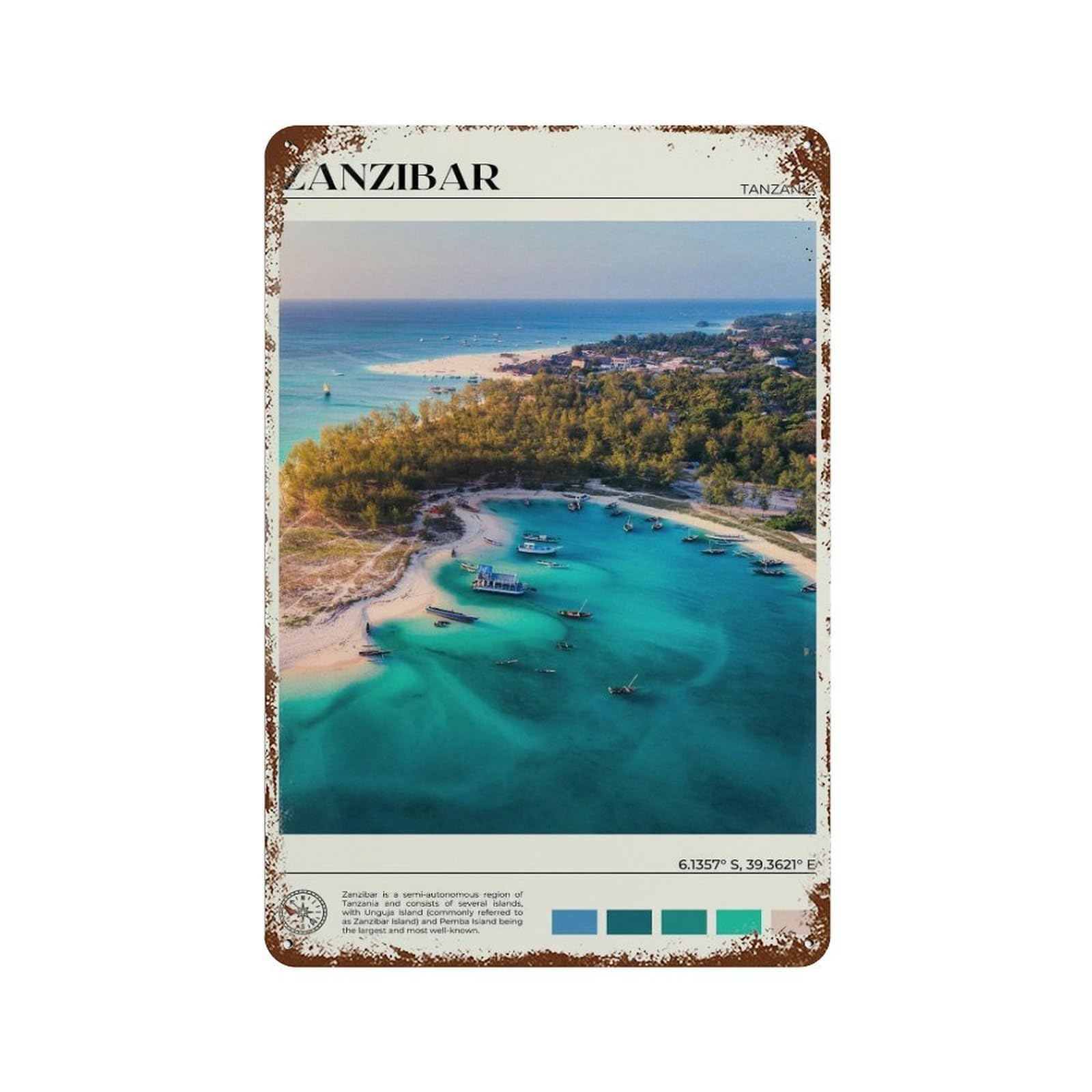 xiaoxiaoshen Real Photo Zanzibar Decor Tanzania Wall Decor Art Metal Tin Poster Modern Home Decor Art Home Bar Shop Decorations Vintage Sign 30x20cm