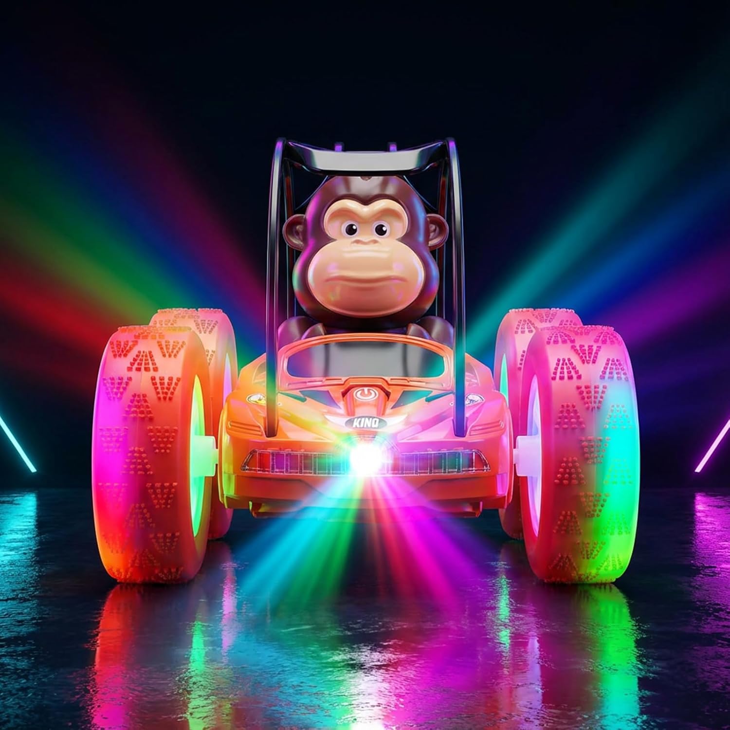 Cartoon Gorilla RC Stunt Car for Kids – 360° Flips, Music & Lights, Rechargeable Remote Control Truck Toy – Durable Spinning Vehicle for Boys & Girls Ages 3-8, Indoor/Outdoor Gift