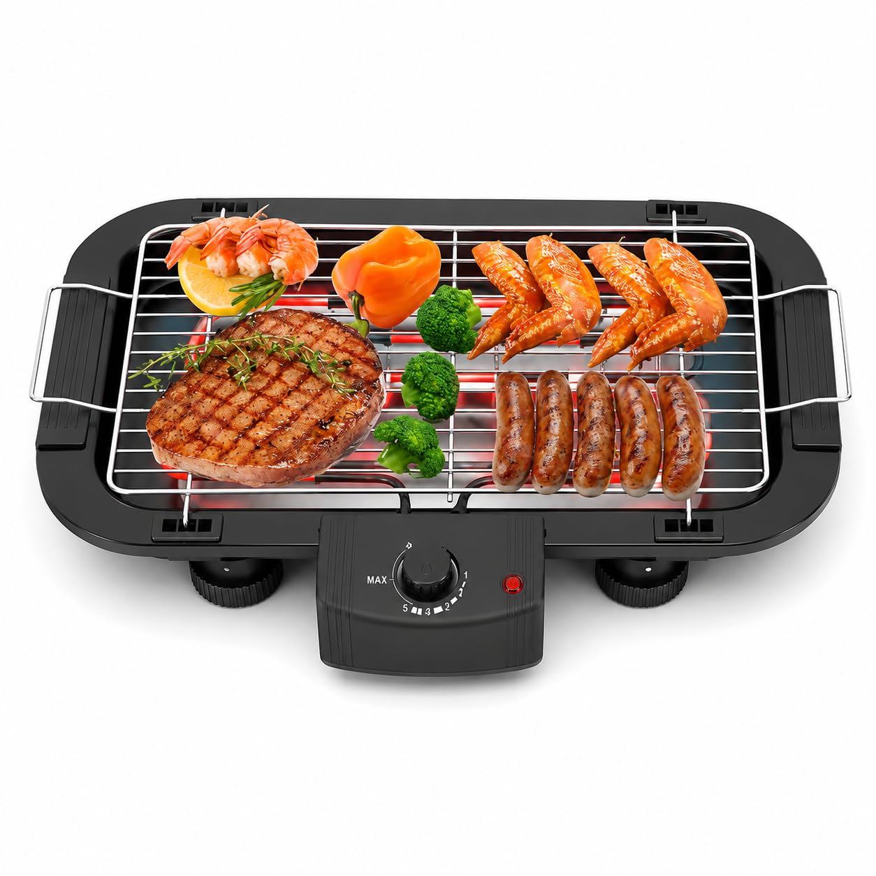 Electric BBQ Grill Indoor Outdoor - Portable Smokeless Barbecue Machine with Adjustable Temperature Control, Non-Stick Grilling Plate, Removable Legs for Table Top & Camping Use-image-25